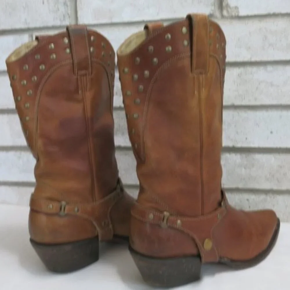 Sak's Fifth Avenue Oil Tanned Studded Leather Kicker Western Cowgirl Boots Sz 8 - Picture 3 of 7